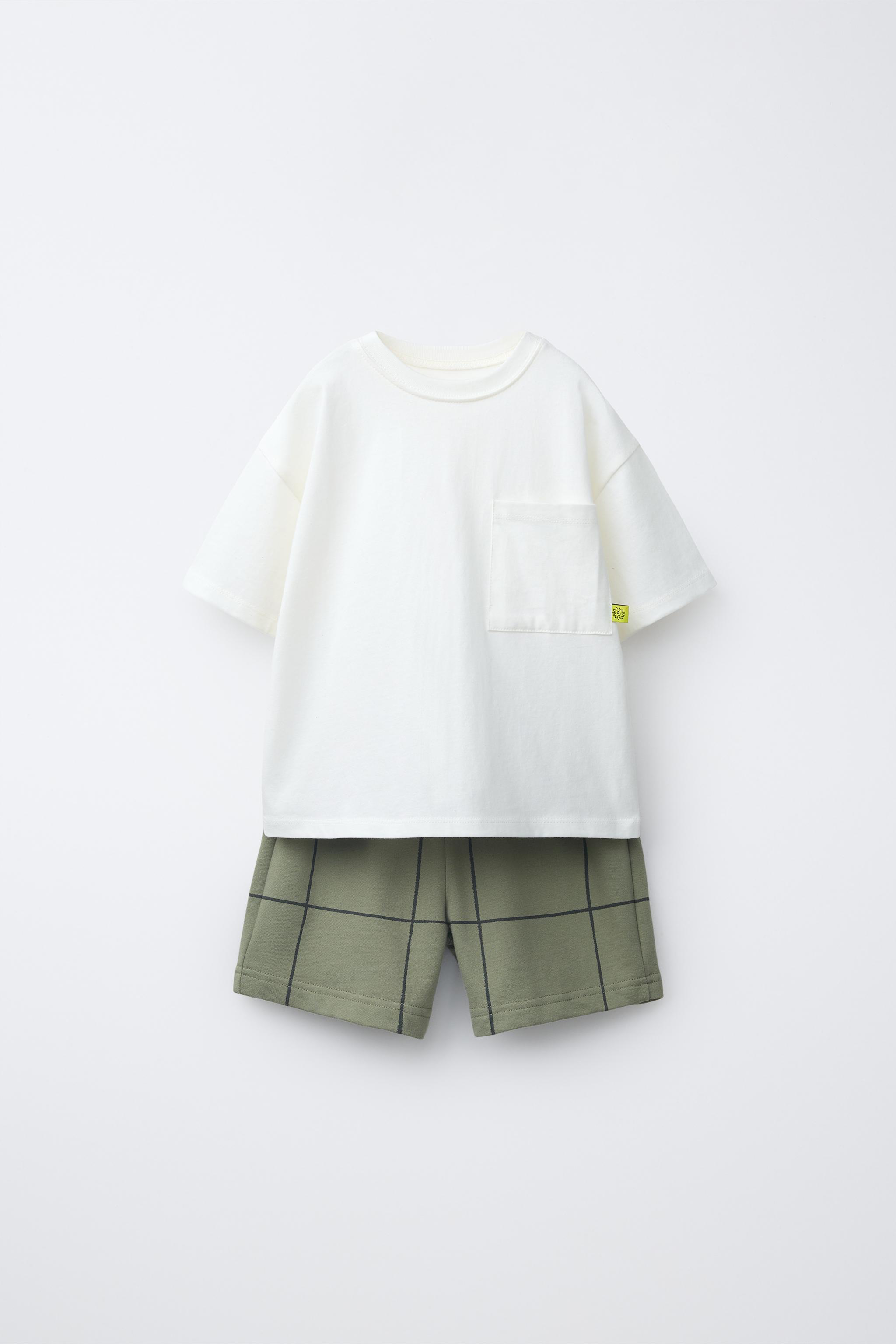 PLAID BERMUDA & POCKET T-SHIRT JOGGING SET